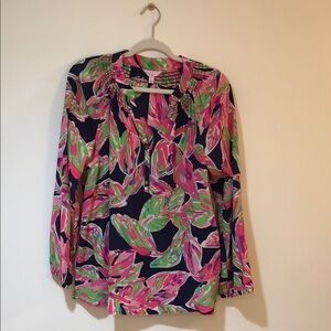 Lilly Pulitzer Pink and Green Leaf Print Blouse